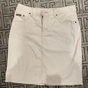 Striped denim midi skirt